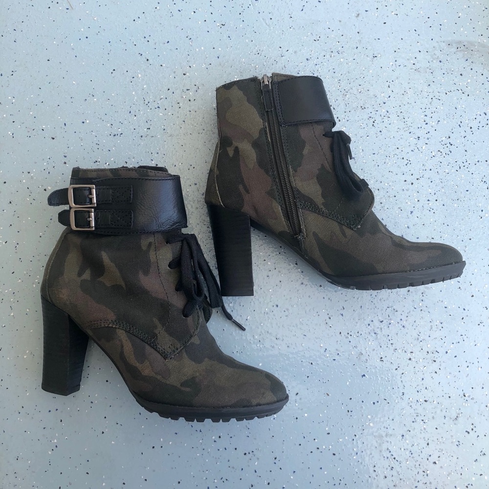 Franco Sarto camo heel boots